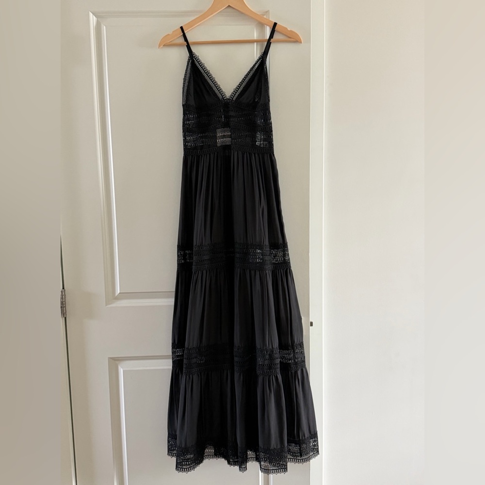 Mango Black Maxi Dress with Sheer Panels - Picture 2 of 7